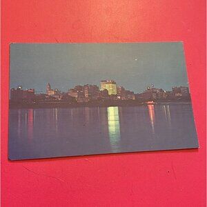 Vtg Memphis First National Bank Building Postcard Night‎ View Mississippi River